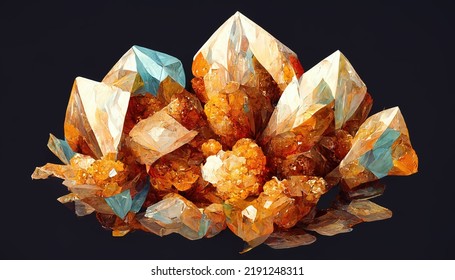 Orange Topaz Crystal Cluster Over A Dark Background