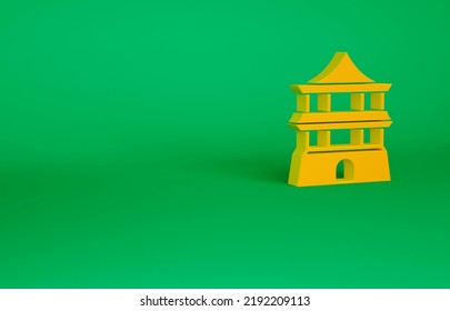 Orange Traditional Chinese House Icon Isolated On Green Background. Minimalism Concept. 3d Illustration 3D Render.