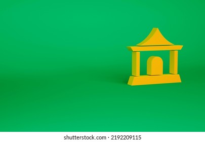 Orange Traditional Chinese House Icon Isolated On Green Background. Minimalism Concept. 3d Illustration 3D Render.