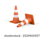 Orange traffic cones isolated on white background. 3d illustration.