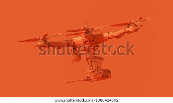 Orange Unmanned Aerial Vehicle Drone with a\
Machine Gun 3d illustration 3d\
render