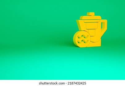 Orange Water Jug With A Filter Icon Isolated On Green Background. Minimalism Concept. 3d Illustration 3D Render.