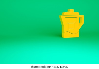 Orange Water Jug With A Filter Icon Isolated On Green Background. Minimalism Concept. 3d Illustration 3D Render.