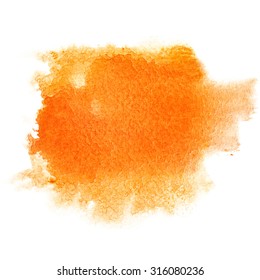 Orange Watercolor Brush Stroke Isolated Over The White Background