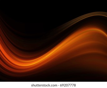 Orange Waves On Black Background, Abstract Illustration