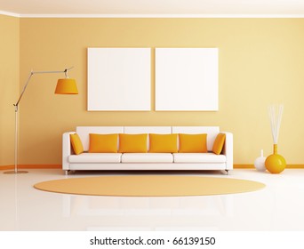 Orange And White Minimalist Living Room - Rendering