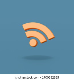 Orange Wifi Symbol Shape On Flat Blue Background With Shadow 3D Illustration