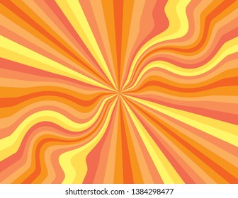 Orange and yellow abstract striped perspective with swirls and waves.  Groovy, psychedelic summer background.
