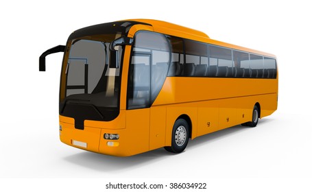 Orange Yellow Big Tour Bus Isolated On White Background