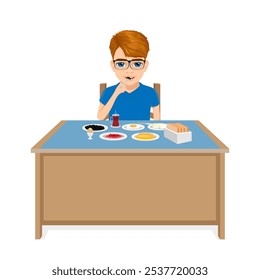 Orange-haired male student having breakfast