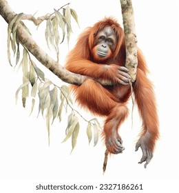 Orangutan is a large, highly intelligent primate that belongs to the great ape family. Orangutans are known for their distinctive reddish-brown fur and long, powerful arms.