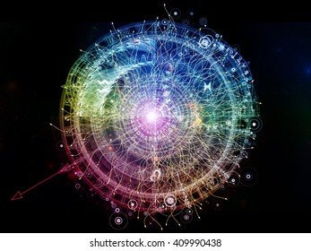 Orbits Of Destiny Series. Artistic Background Made Of Sacred Symbols, Signs, Geometry And Designs For Use With Projects On Astrology, Alchemy, Magic, Witchcraft And Fortune Telling