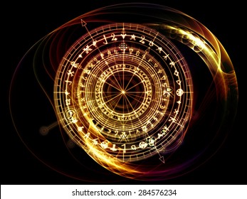 Orbits of Destiny series. Backdrop design of sacred symbols, signs, geometry and designs to provide supporting element for illustrations on astrology, alchemy, magic, witchcraft and fortune telling