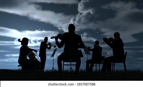 Orchestra Performing At Night Under Moonlight Outside 3d Rendering