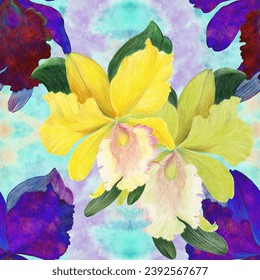 Orchid flowers watercolor background