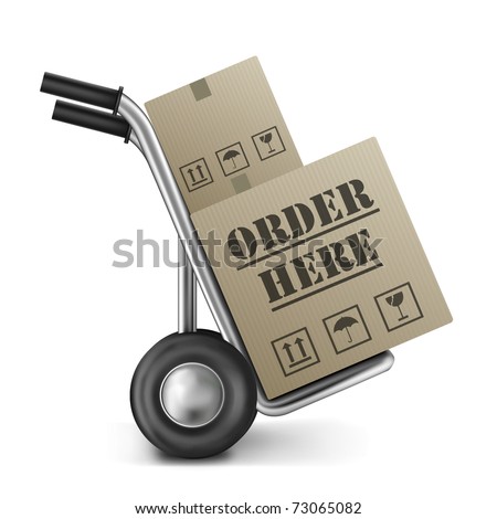 order here cardboard box sack truck online shopping button