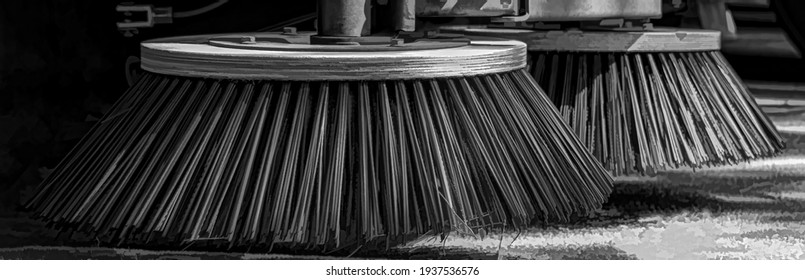 In order to provide a clean environment, this hotel uses 2 heavy-duty brushes on a street sweeper