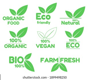 Organic natural bio labels set icon, healthy foods badges, fresh eco vegetarian food.