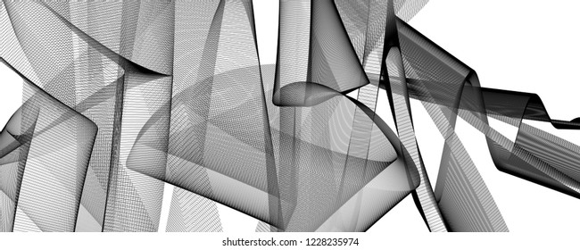 Organics forms made width lines, rectangles and circles that are orgnaized  by paths created by algorithms using sine and cosine in Processing.