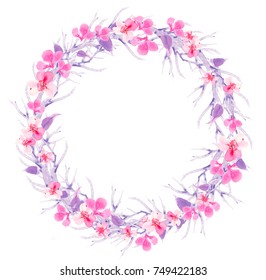 Watercolor Floral Wreath Isolated On White Stock Illustration 358578407 ...