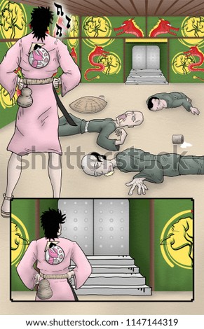 oriental comic scene draw