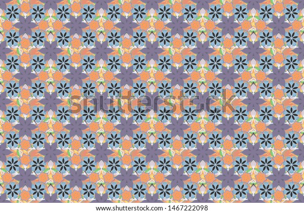 Oriental\
gray, blue and orange seamless pattern with arabesques and abstract\
elements. Traditional classic raster\
ornament.