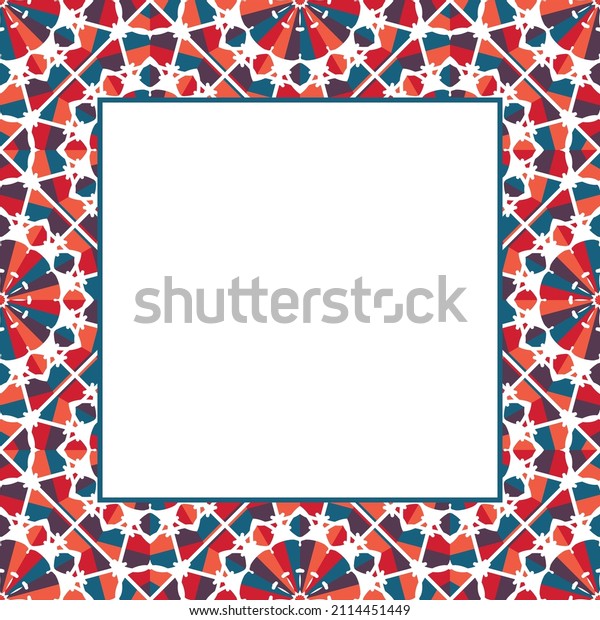 Oriental ornamental mosaic\
border. Arabic design for page decoration. Vintage asian square\
frame