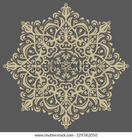 Oriental  pattern with arabesques and floral elements. Traditional classic golden ornament