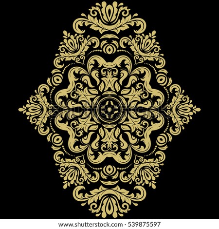 Oriental pattern with arabesques and floral elements. Traditional classic ornament. Black and golden pattern