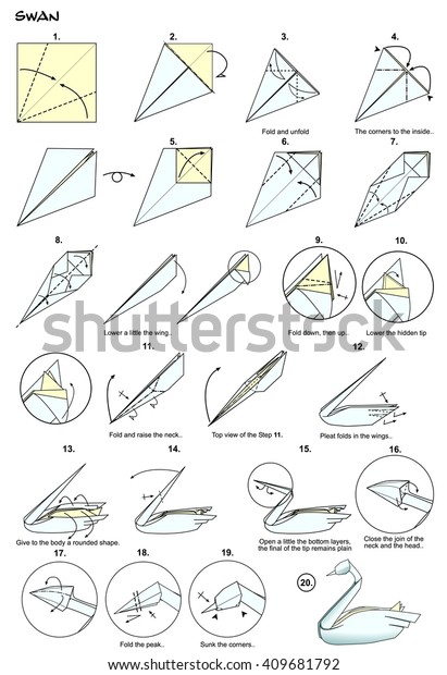 Origami Animal Bird Swan Diagram Instructions Royalty Free