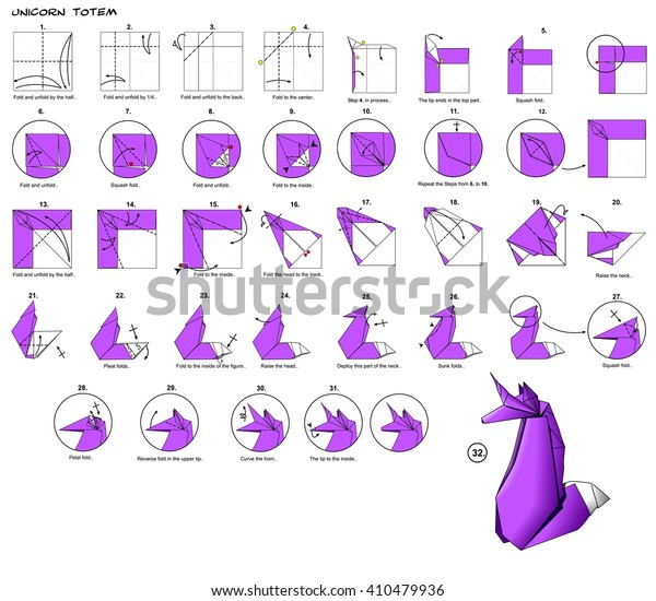 Origami Animal Horse Fantasy Unicorn Diagram Stock