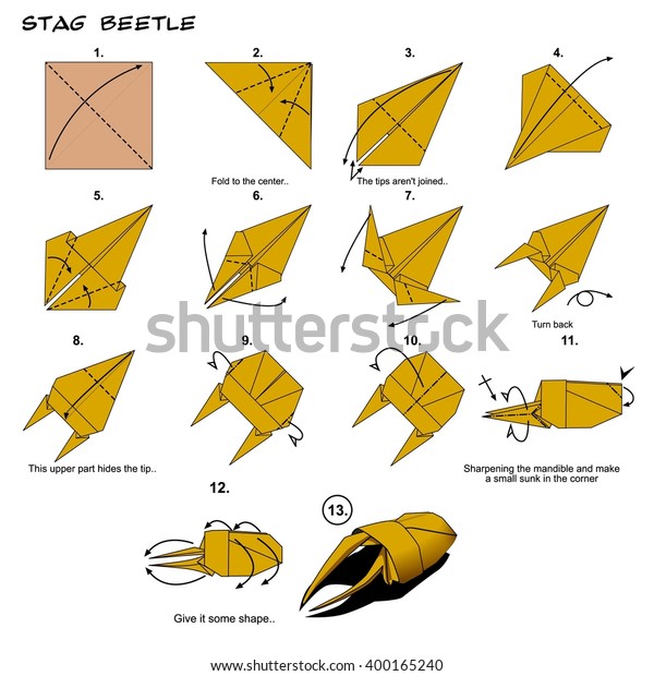 Origami Animal Insect Stag Beetle Art Stock Illustration 400165240