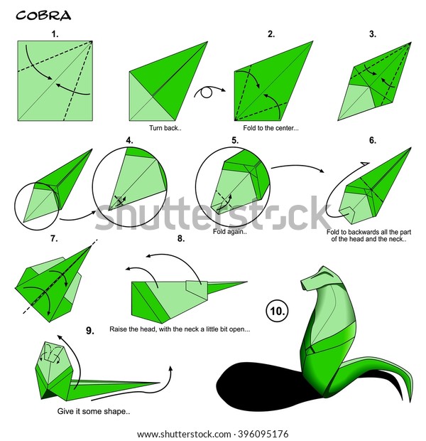 Origami Animal Snake Cobra Diagram Instructions Stock