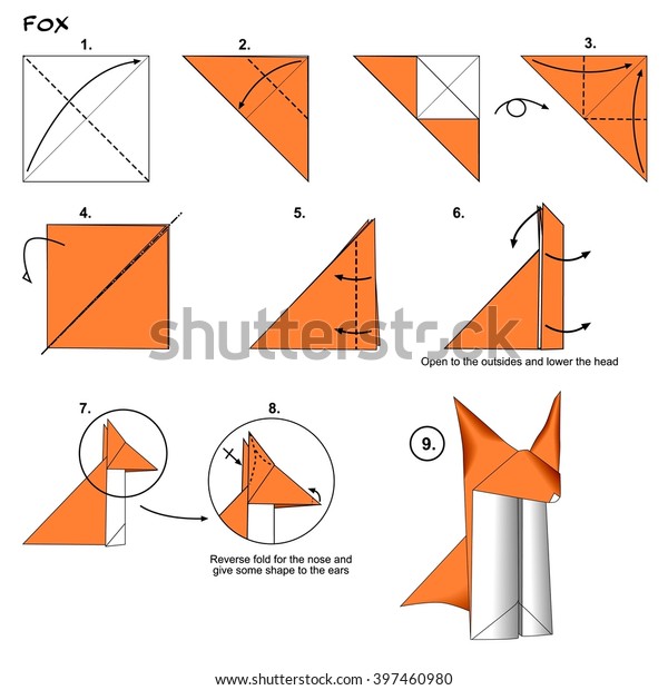 Origami Animal Traditional Fox Instructions Diagram Stock