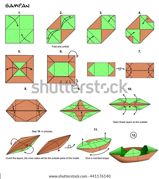 Origami Boat Instructions Steps Stock Illustration 441176140