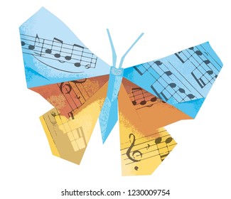 Origami butterfly with musical notes.
Illustration of colorful paper origami butterfly with musical notes.