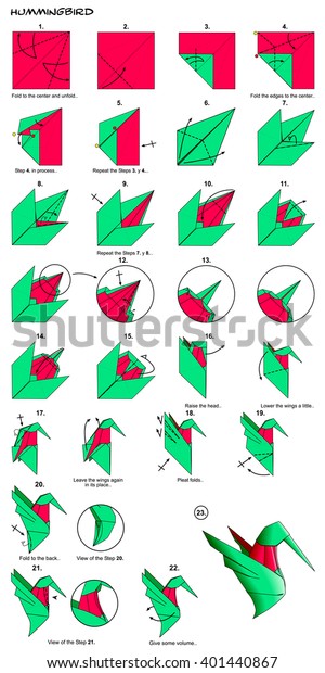 Download Origami Diagram Origami Bird Hummingbird Origami Stock Illustration 401440867