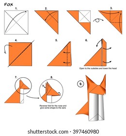 Origami Diagram Origami Fox Animal Origami Stock Illustration 397460980 ...