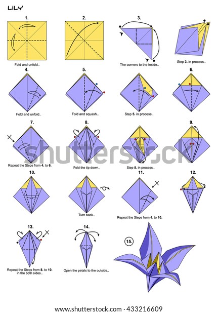 Origami Diagram Origami Lily Flower Origami Stock Illustration