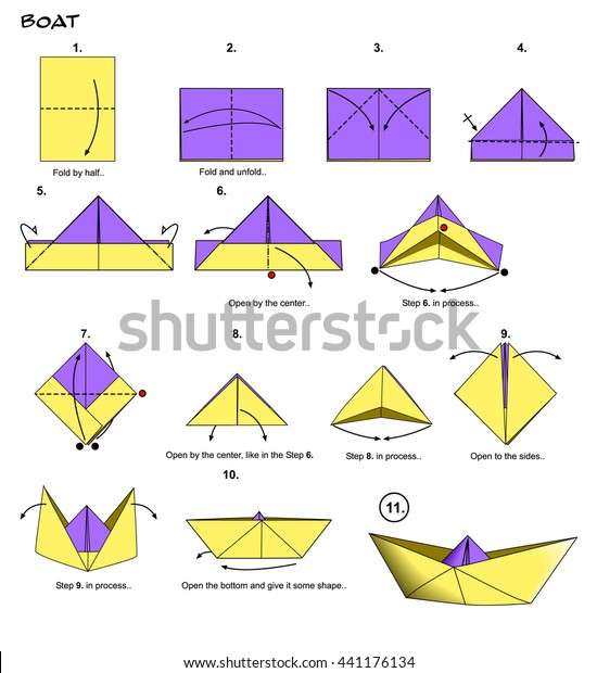 Origami Paper Boat Steps Stock Illustration 441176134