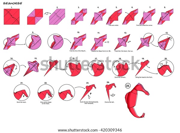 Origami Sea Animal Fish Seahorse Diagram Stock Illustration