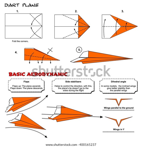 Origami Traditional Dart Plane Diagram Instructions Stock