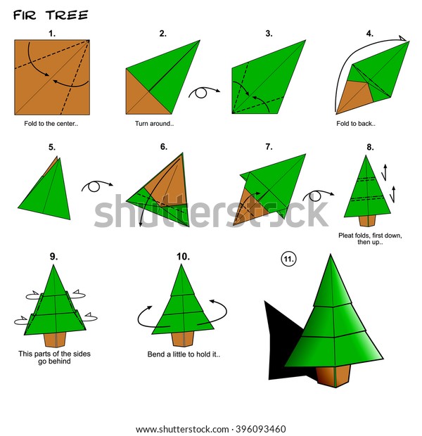 Origami Traditional Fir Tree Diagram Instructions Stock