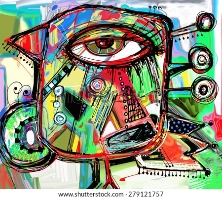 original abstract digital painting artwork of doodle bird, colored poster print pattern,  raster version