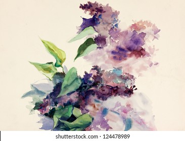  Original Abstract Water Color And  Hand Drawn Painting Or   Sketch Of Purple Flowers