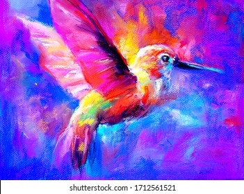 Original Artwork. Pastel Painting Of A Bird. Modern Art.           
