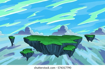 Original Exotic Fantasy Alien Planet.  Environment Landscape Scene. Video Game, Digital CG Artwork, Concept Illustration. US Animated Cartoon Style Background