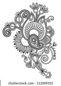 Set Mehndi Flower Pattern Henna Drawing Stock Vector (Royalty Free ...