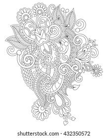Hand Draw Line Art Ornate Flower Stock Vector (Royalty Free) 104635643