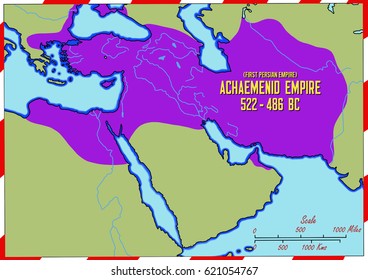 Original hand drawn map. The Achaemendid Empire in 522 - 486 B.C. This is referred to as the First Persian Empire. Under the rule of Darius 1  the empire was at its largest size by 486 .B.C.